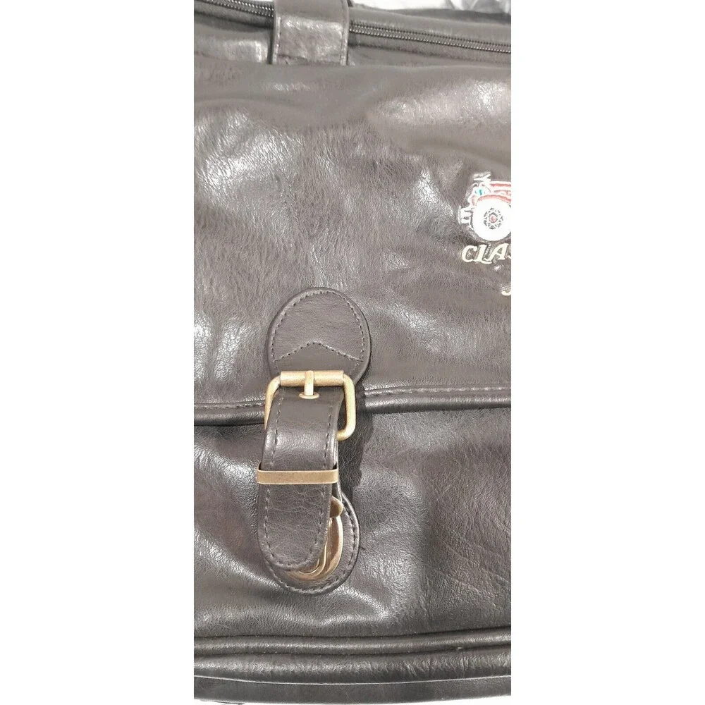 Vtg Classic Car Club Of America, Black Leather Travel Bag, Duffel,  24 Inch HTF